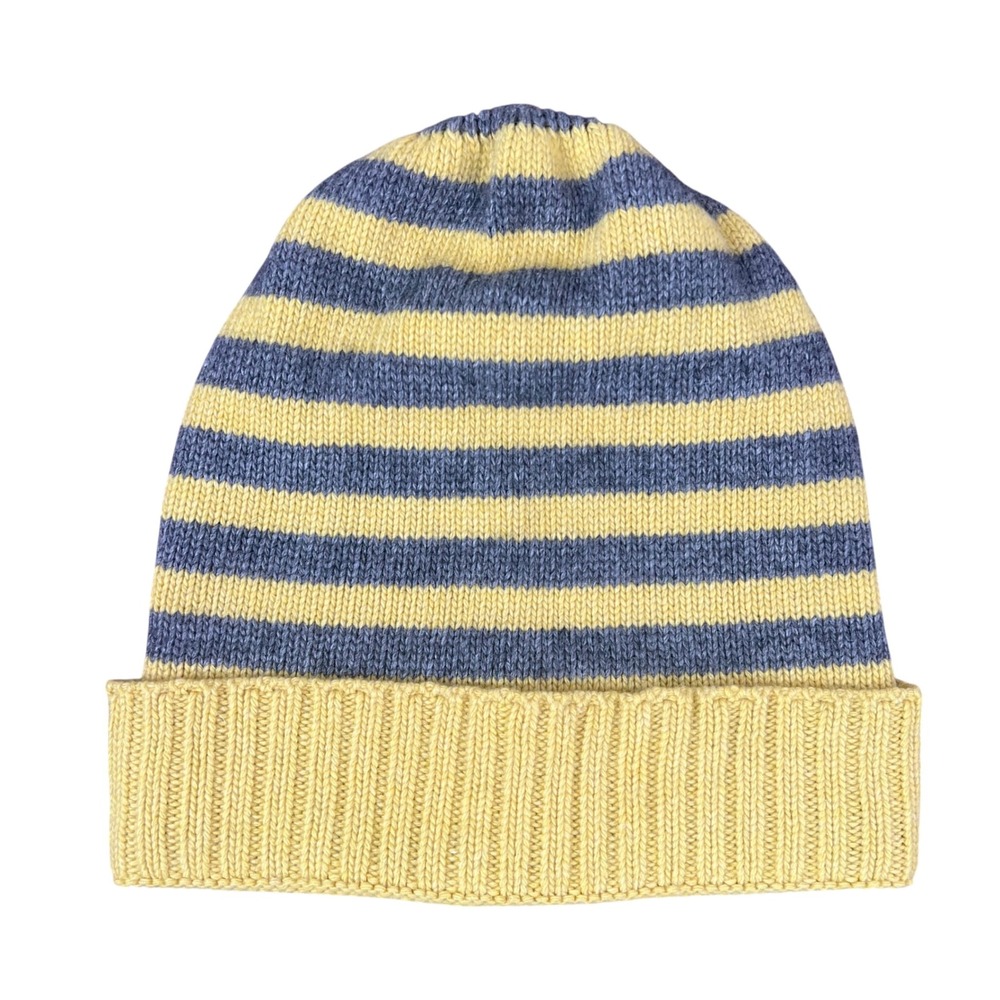 Marimekko Striped Merino Wool Cashmere Beanie Yellow Grey Made in Italy